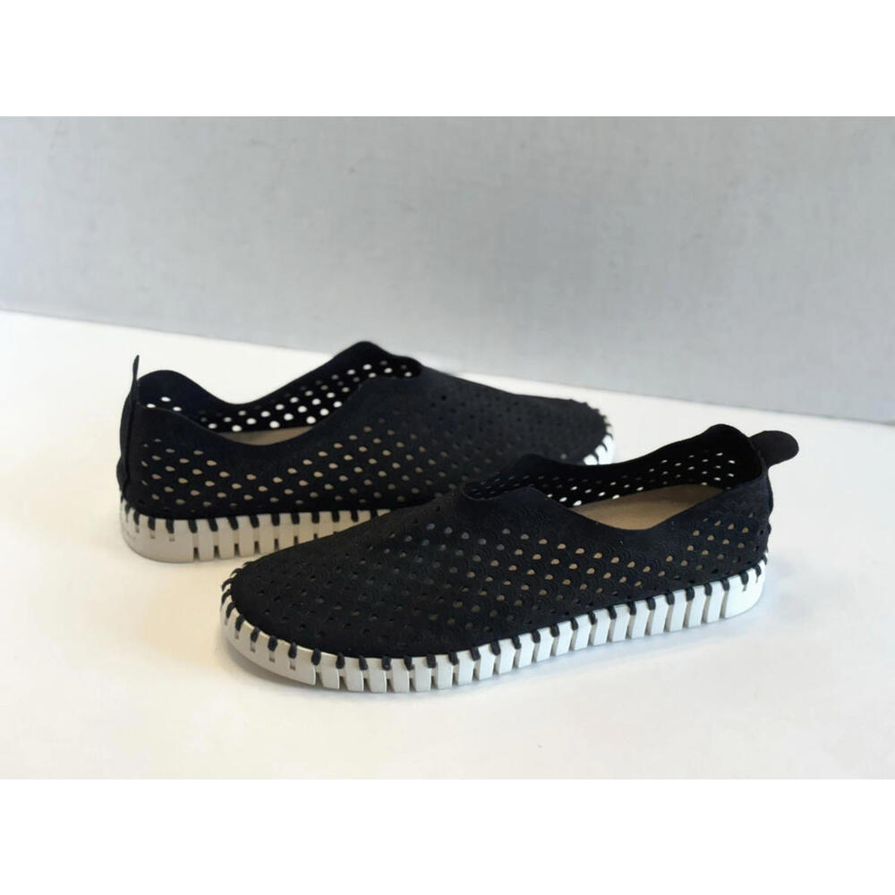 Ilse Jacobsen Tulip Shoes Womens Black Suede Perforated Slip On Comfort Flats 10